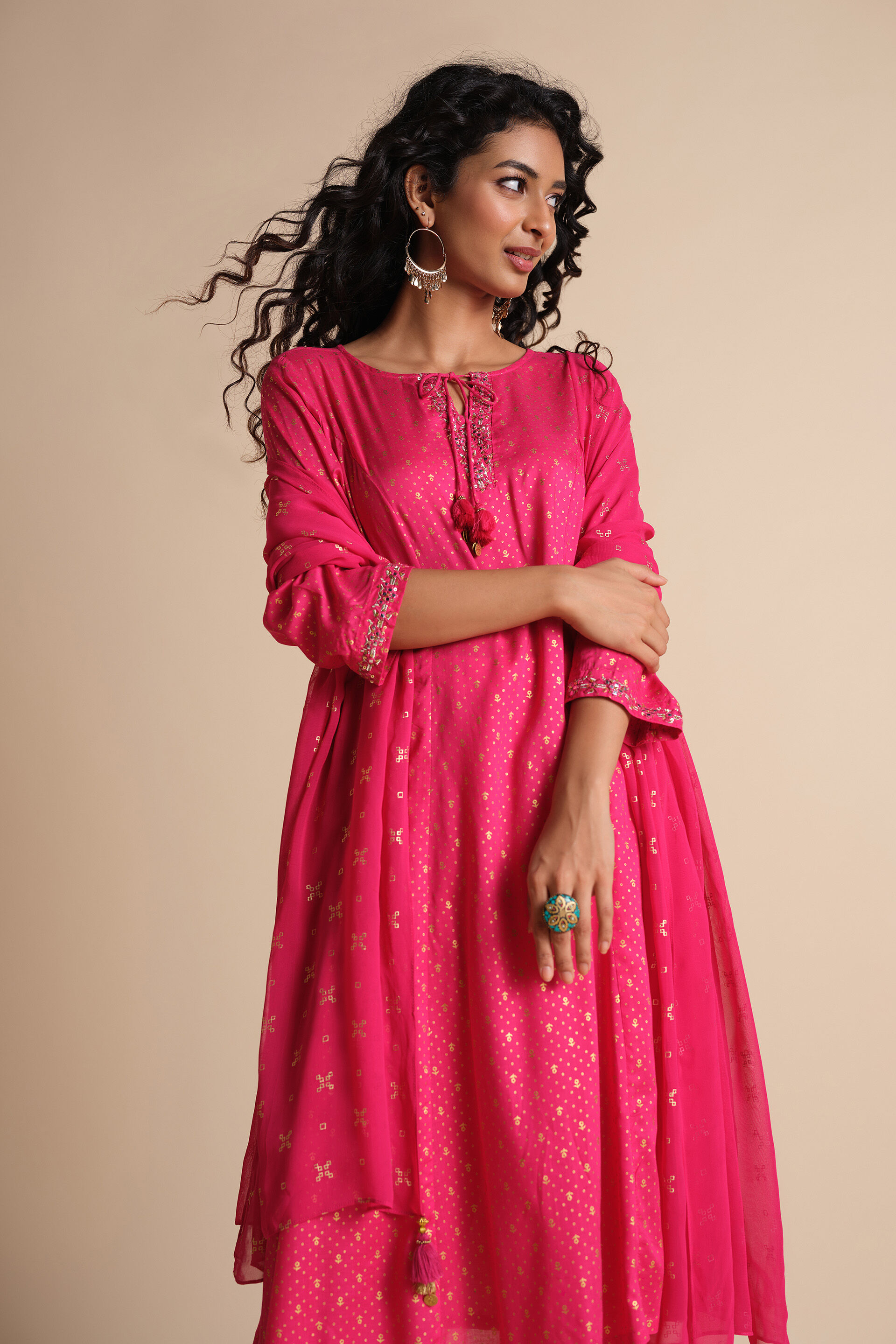 Rani Pink Kurta Set, Pink, image 2